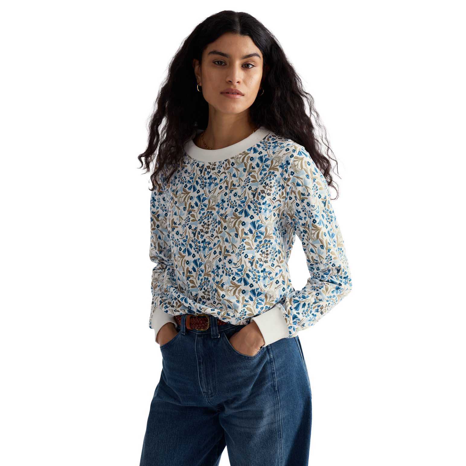 Seasalt Cornwall Bright Wave Sweatshirt - Woodland Floral Chalk